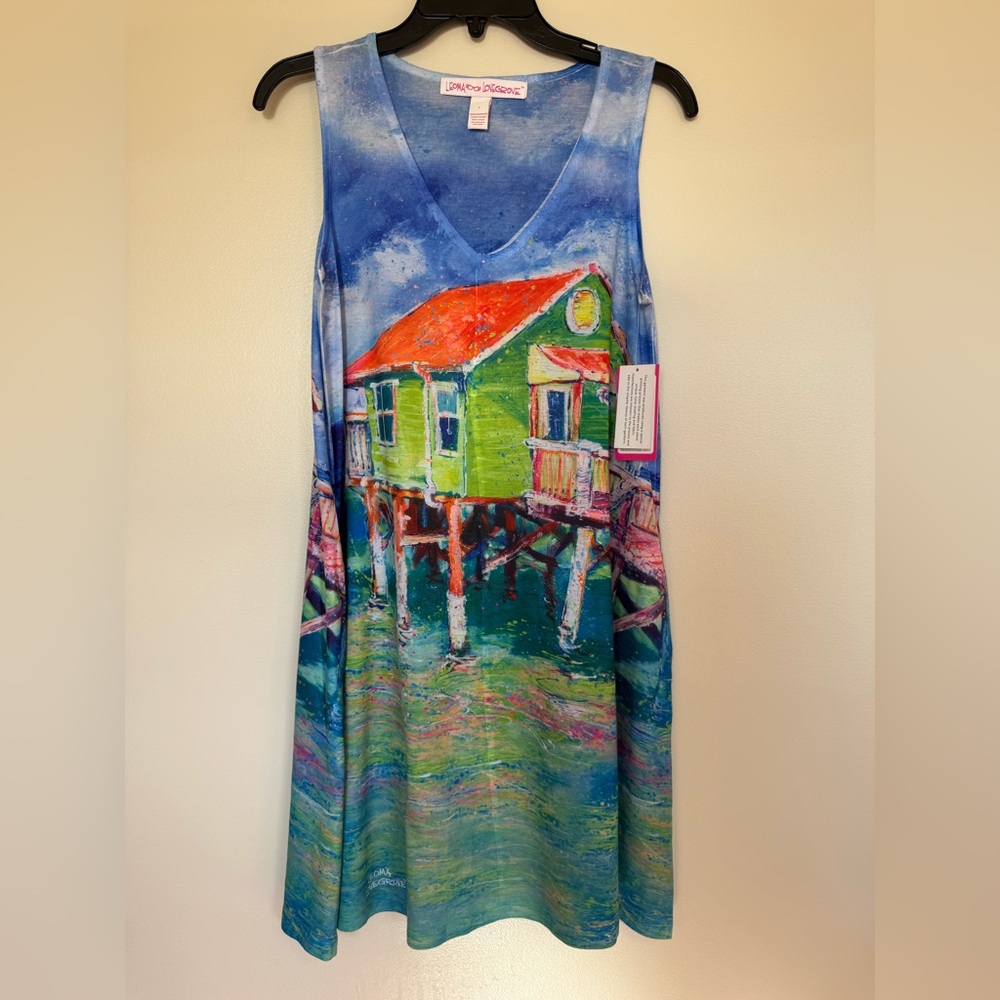 Leoma Lovegrove Father’s Day art to wear Beach House Tank Size Small StarAC NWT